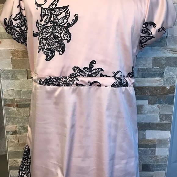 EXPRESS satin pink/ black deep V cap sleeve blouse - Picture 4 of 6